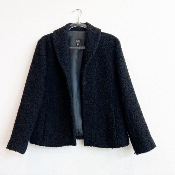 Eileen Fisher Women's Boucle Knit Jacket Blazer Hook Loop Black Wool Med - Picture 1 of 6